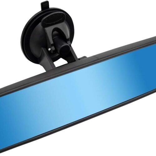 Car Rearview Mirror Blue Anti Glare Arc Shape Suction Cup Adjustable