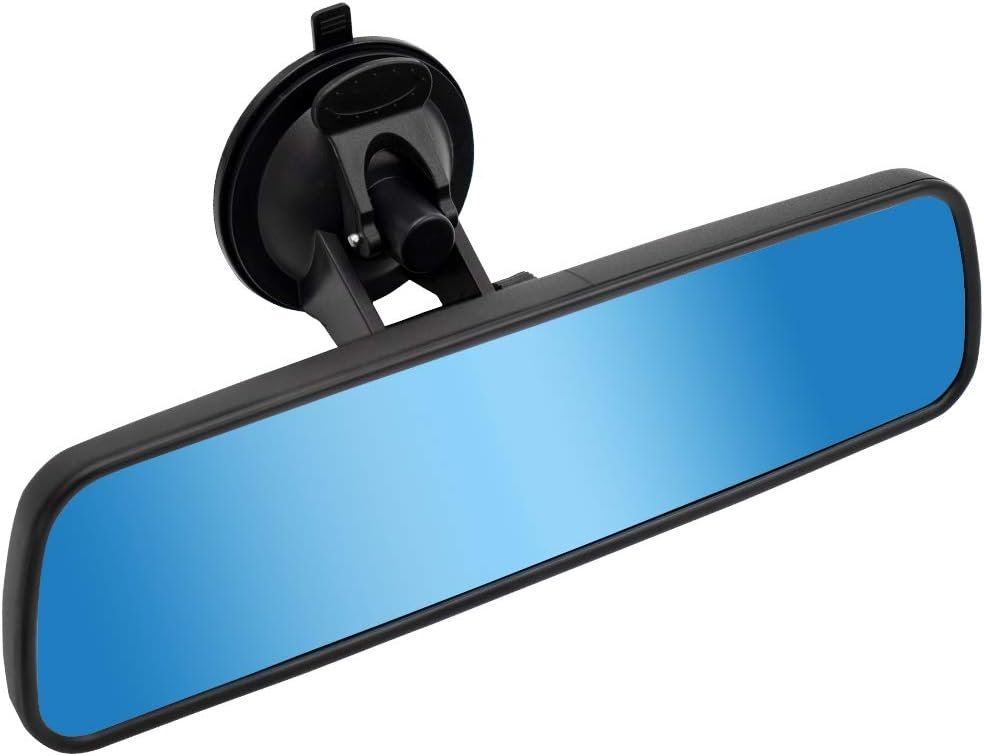 Car Rearview Mirror Blue Anti Glare Arc Shape Suction Cup Adjustable