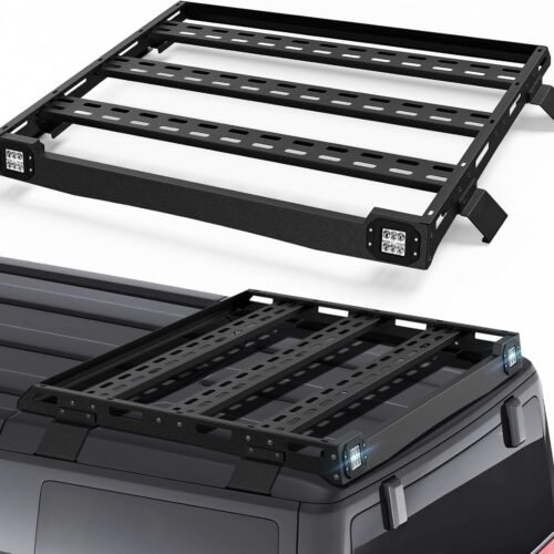 Roof Rack Cargo Basket Hot Rolled Steel LED Light Bars Aerodynamic