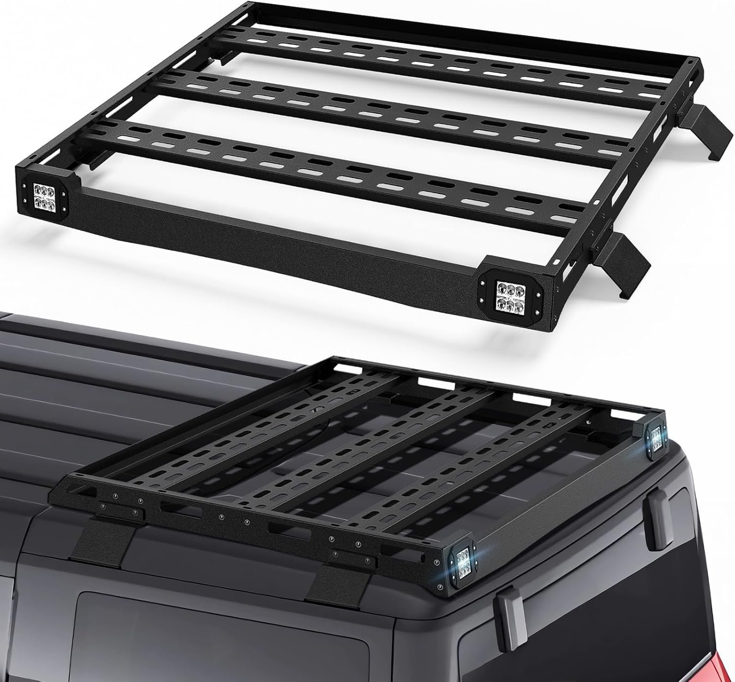 Roof Rack Cargo Basket Hot Rolled Steel LED Light Bars Aerodynamic
