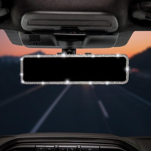 Car Rearview Mirror Bling Rhinestone Clip On Wide Angle Universal