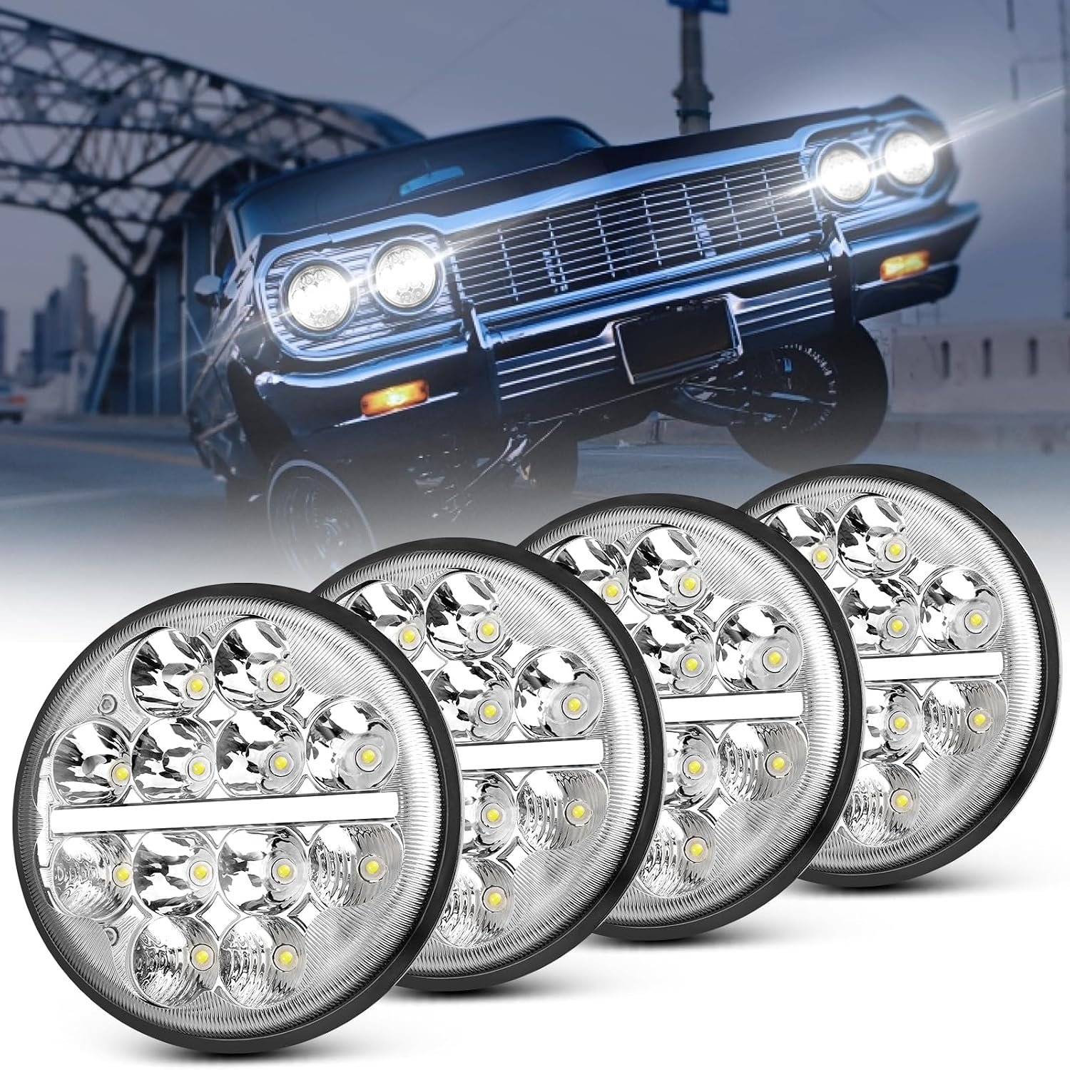 LED Headlight Four Modes Thinner Size IP68 Waterproof Round Sealed Beam